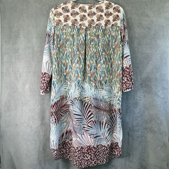 Anthropologie Fig & Flower Tropical Print 3/4 Sleeve Tunic Shirt Dress Medium - Picture 4 of 9